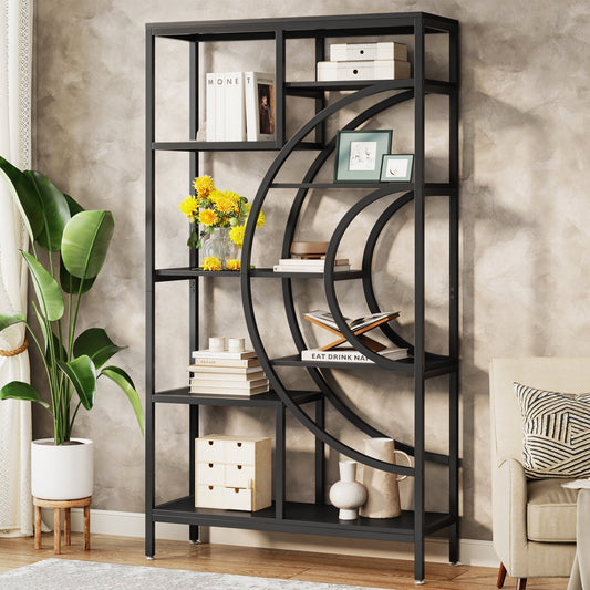 8-Tier Bookshelf, 71" Geometric Bookcase, Industrial Etagere Shelving Unit Tribesigns