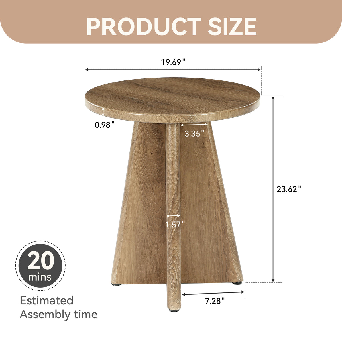 Tribesigns 19.69 Inch Round Side Table with Sculptural Cross Base, Modern Sofa Table for Living Room