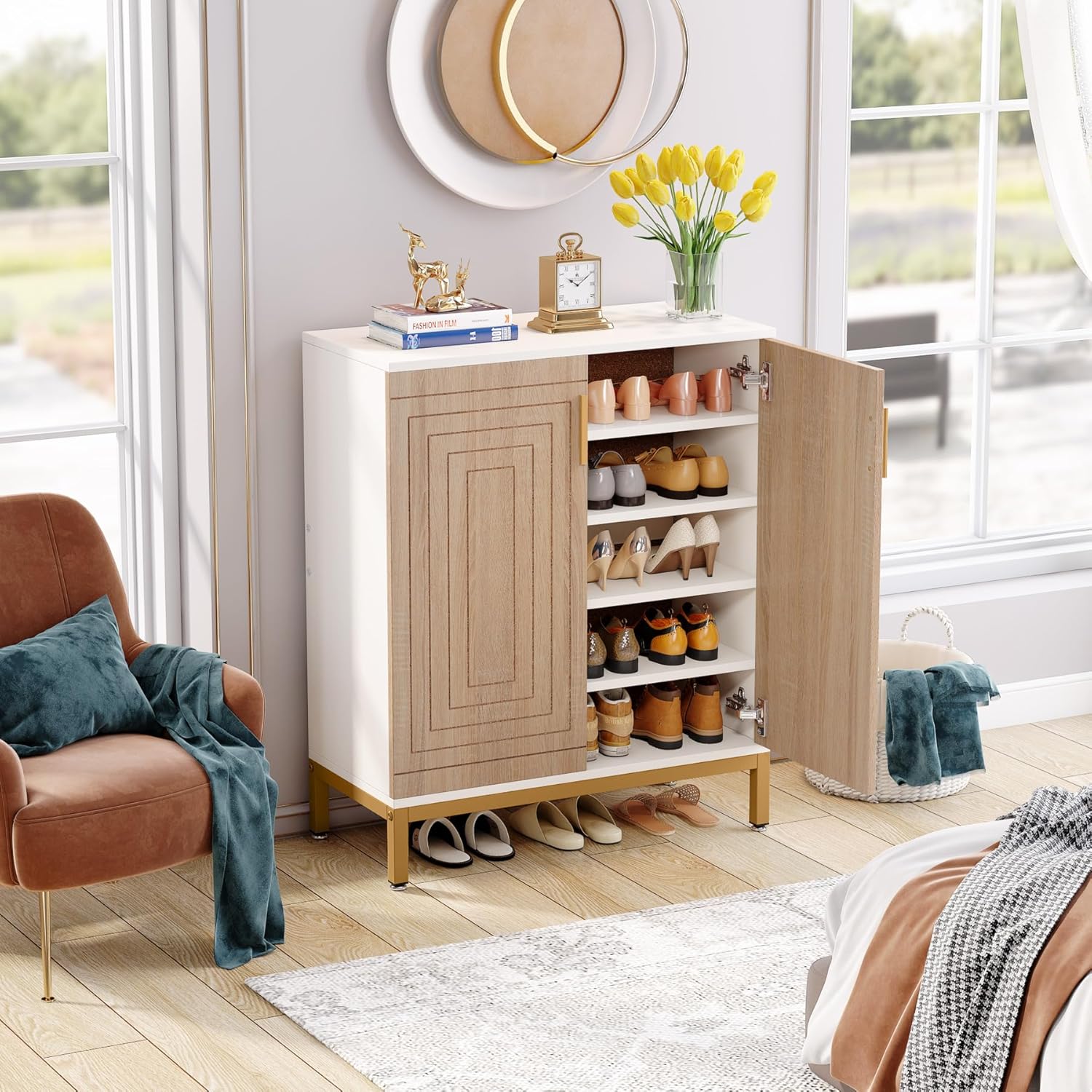 Modern 20-Pair Shoe Storage Cabinet with Doors, 6-Tier Freestanding Entryway Organizer Rack