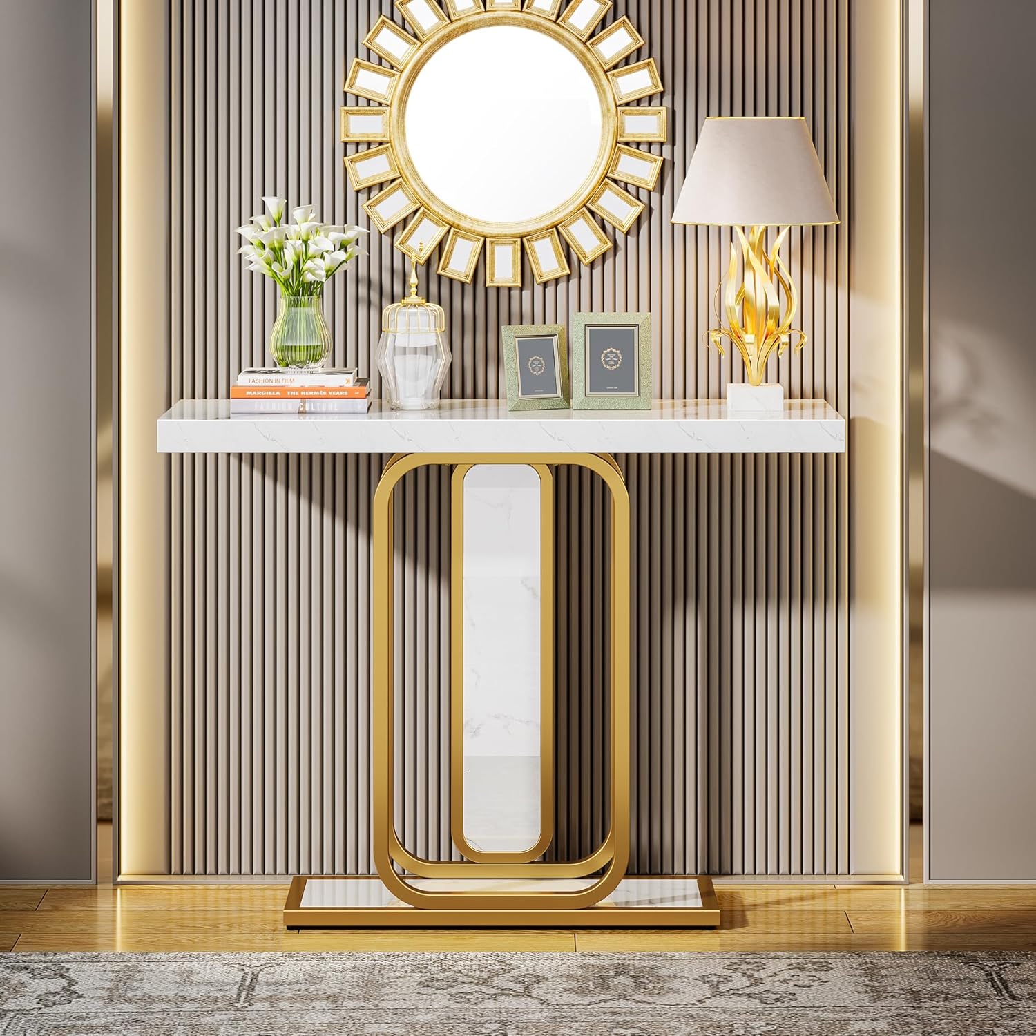 Modern Console Table, 41" Faux Marble Sofa Table