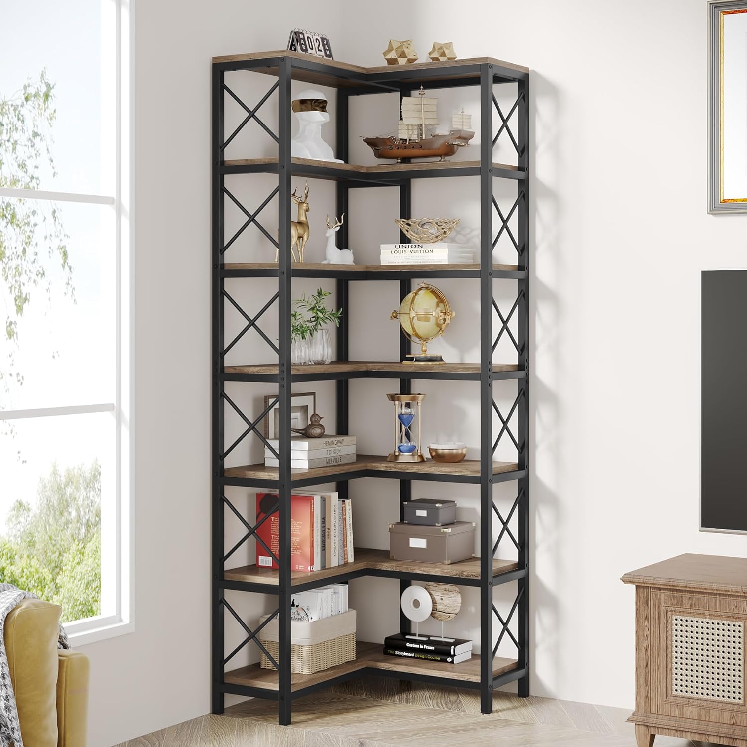 7-Tier Corner Bookshelf  Display Storage Rack