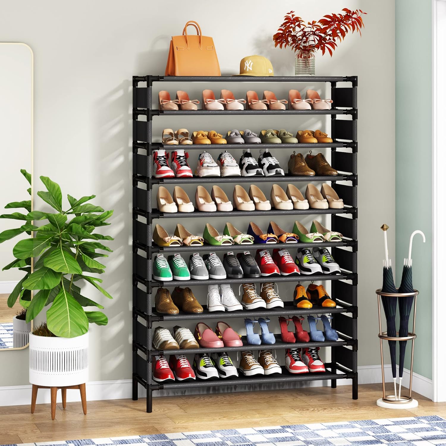 34" 10-Tier Large Shoe Rack - Holds 50 Pairs, Extra Wide Storage Organizer Shelf