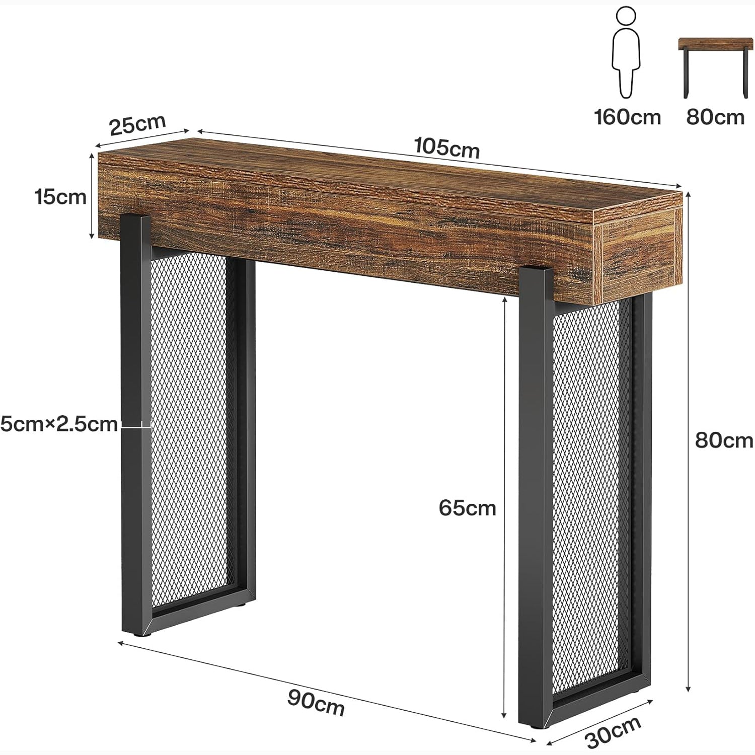 41" Console Table, Small Sofa Entryway Table with Storage and Mesh Metal Legs