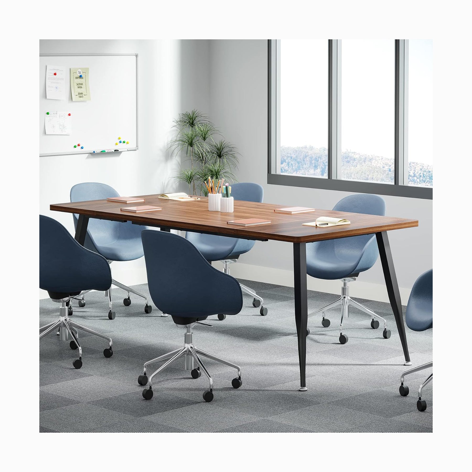 Modern Industrial 6FT Conference Table - Rectangular Meeting Room Tables with Metal Legs