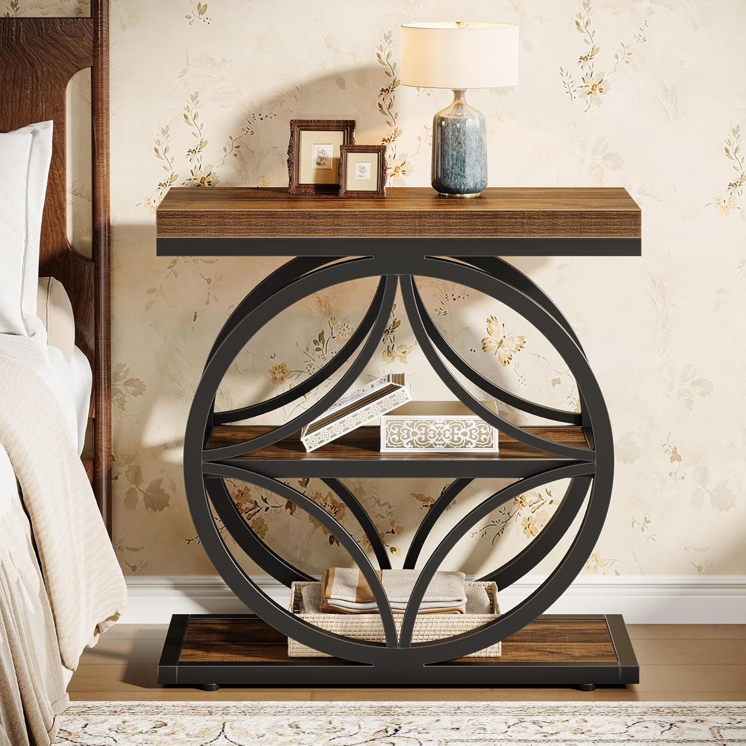 18" Industrial Side Table - 3-Tier End Table w/Metal Frame