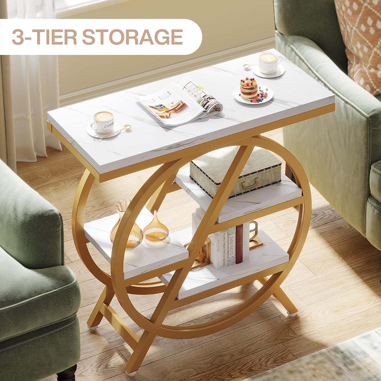 4-Tier End Table, Small Side Table Snack Table with Storage Shelves