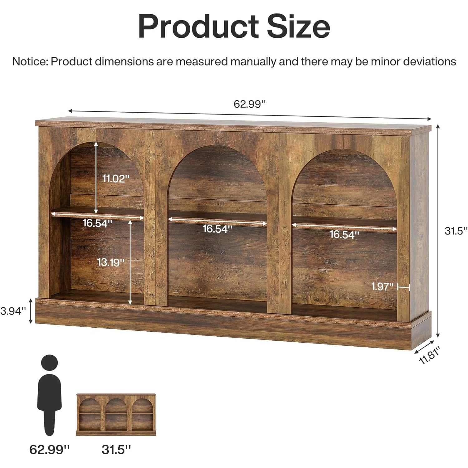 63" Farmhouse Console Table - 3-Tier Sofa Table w/Storage