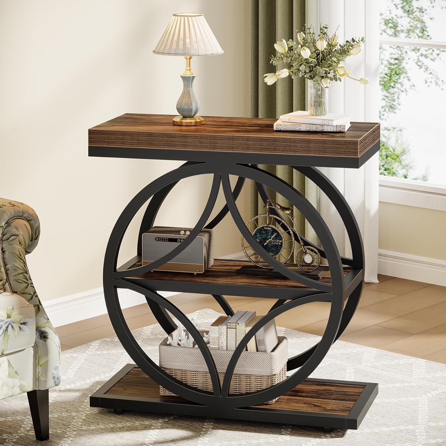 18" Industrial Side Table - 3-Tier End Table w/Metal Frame