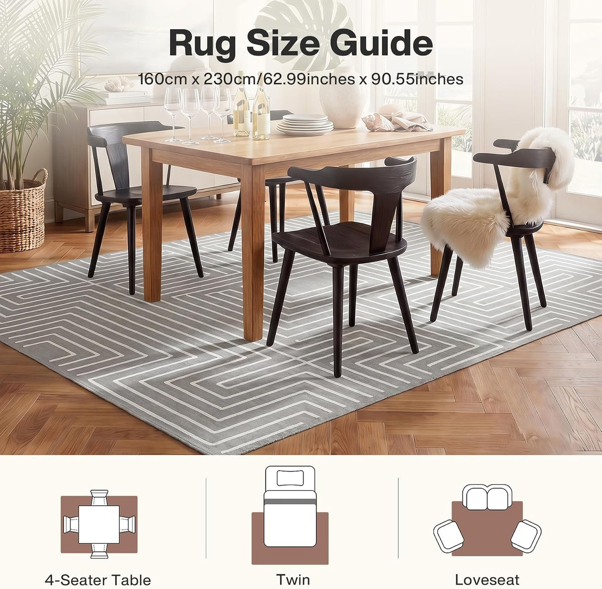 Tribesigns Geometric Low-Pile Rug, Non-Slip Backing, Machine Washable Up to 30°C, OEKO-TEX Certified