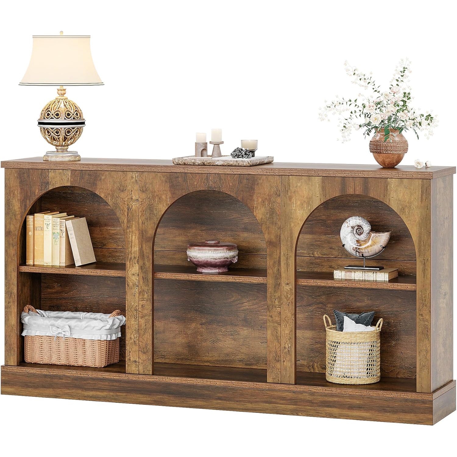 63" Farmhouse Console Table - 3-Tier Sofa Table w/Storage