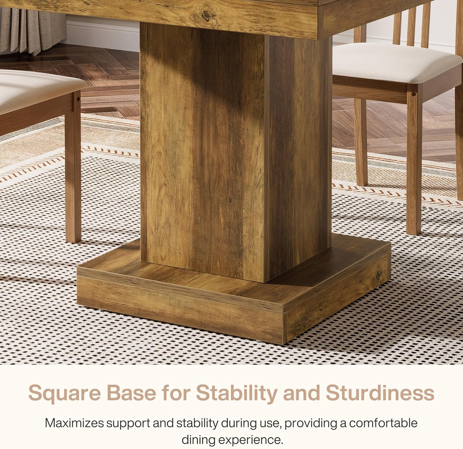 31.5-Inch Square Dining Table for 4, Farmhouse Wooden Kitchen Table with Pedestal Base