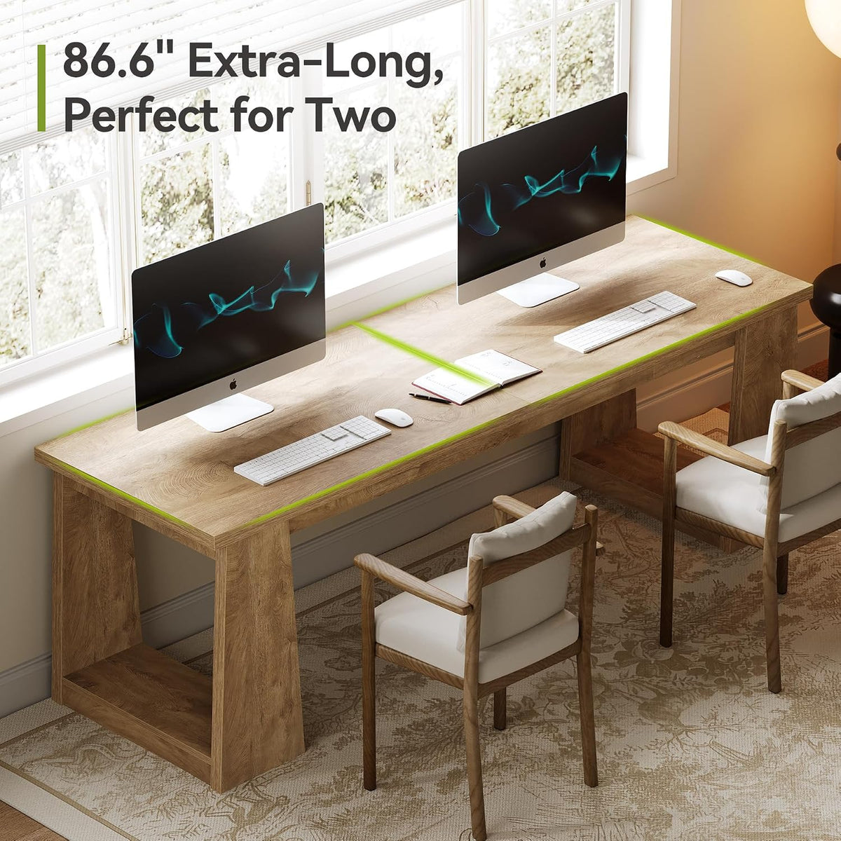 Tribesigns 86.6-Inch Two Person Desk for Home Office, Extra Long Farmhouse Computer Workstation