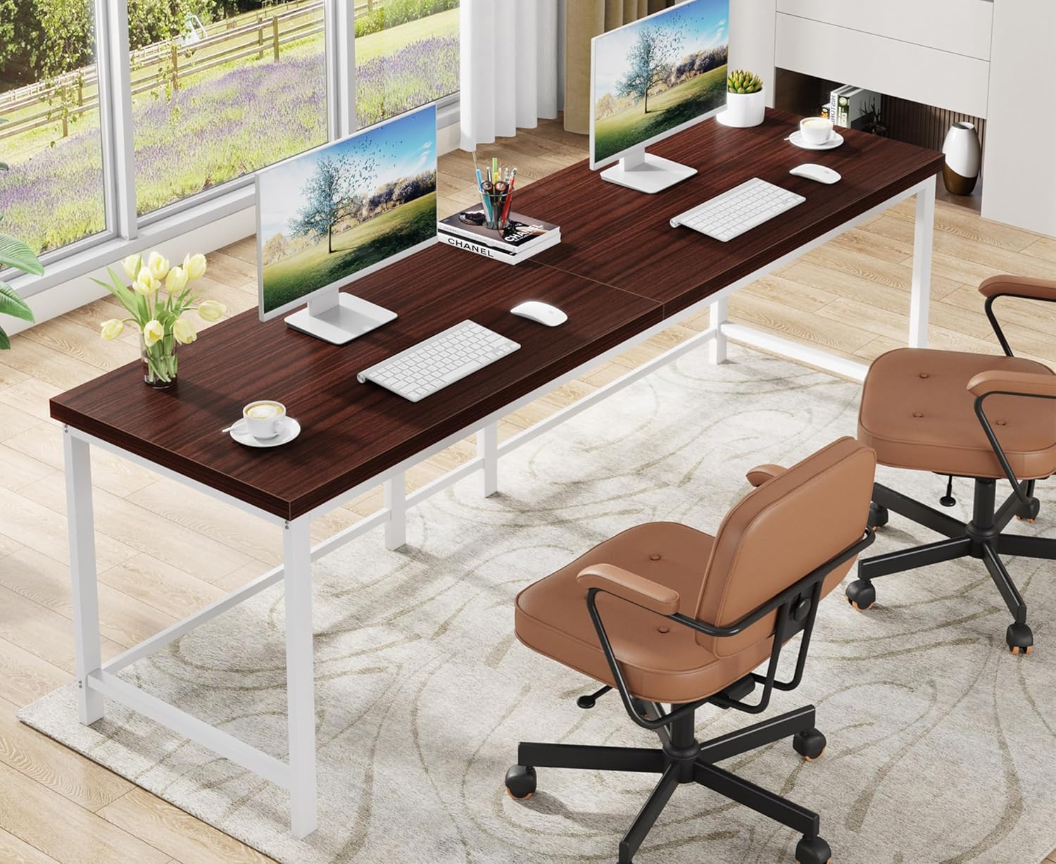 Double Computer Desk, 78.7 Inch Two-Person Study Table