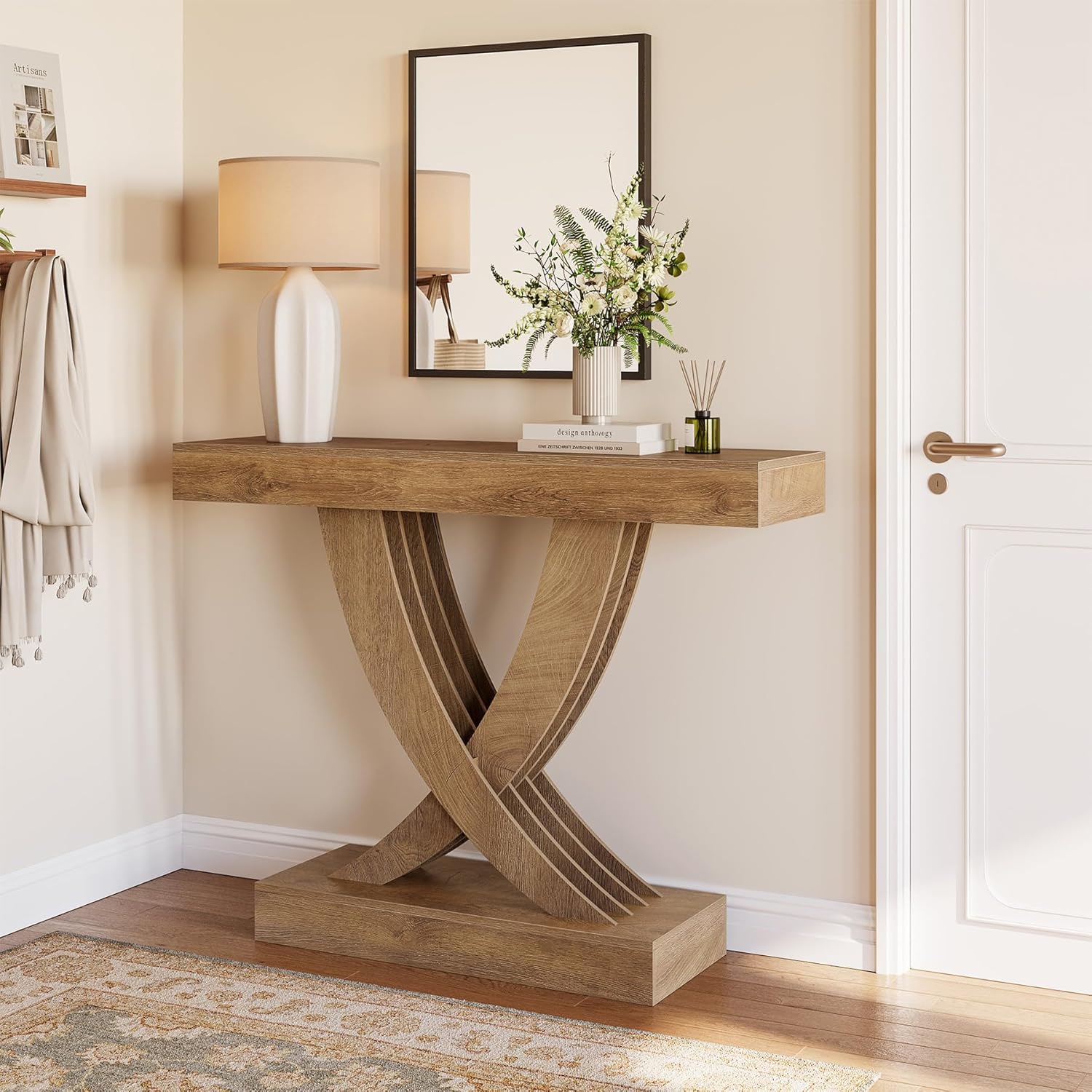 43" Rustic X-Frame Console, Industrial Farmhouse Sofa Table for Entryway