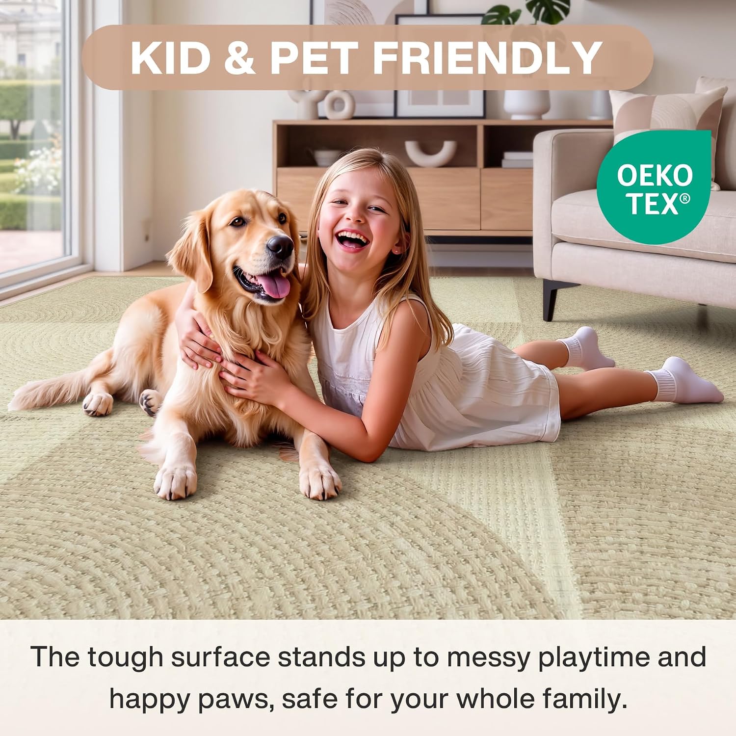 Tribesigns Geometric Area Rug, Washable Non-Slip Low-Pile Rug for Living Room