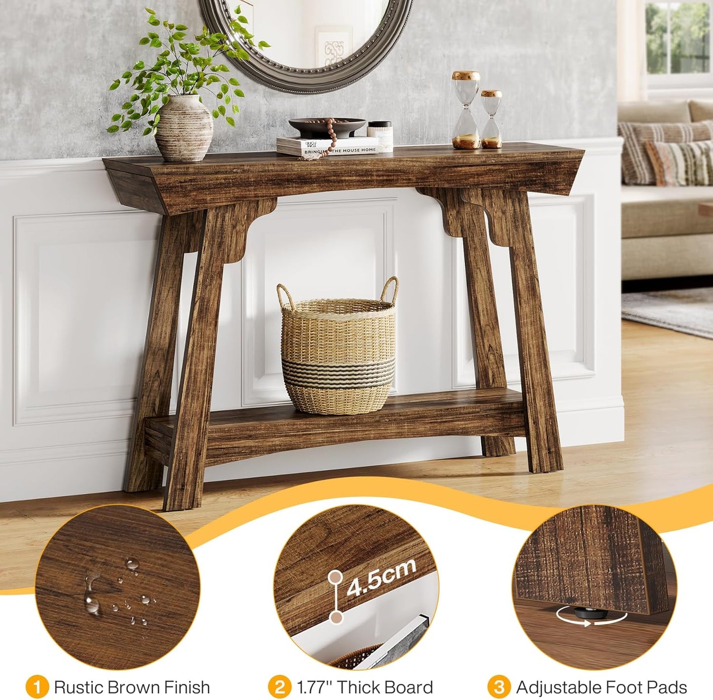 2-Tier Wood Entryway Table with Shelf with Storage, Farmhouse Narrow Sofa Table