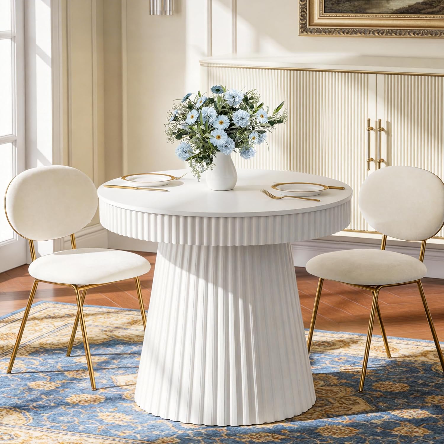 31.5 Inch Round Dining Table for 2-4 People, Modern Kitchen Table with Fluted Pedestal