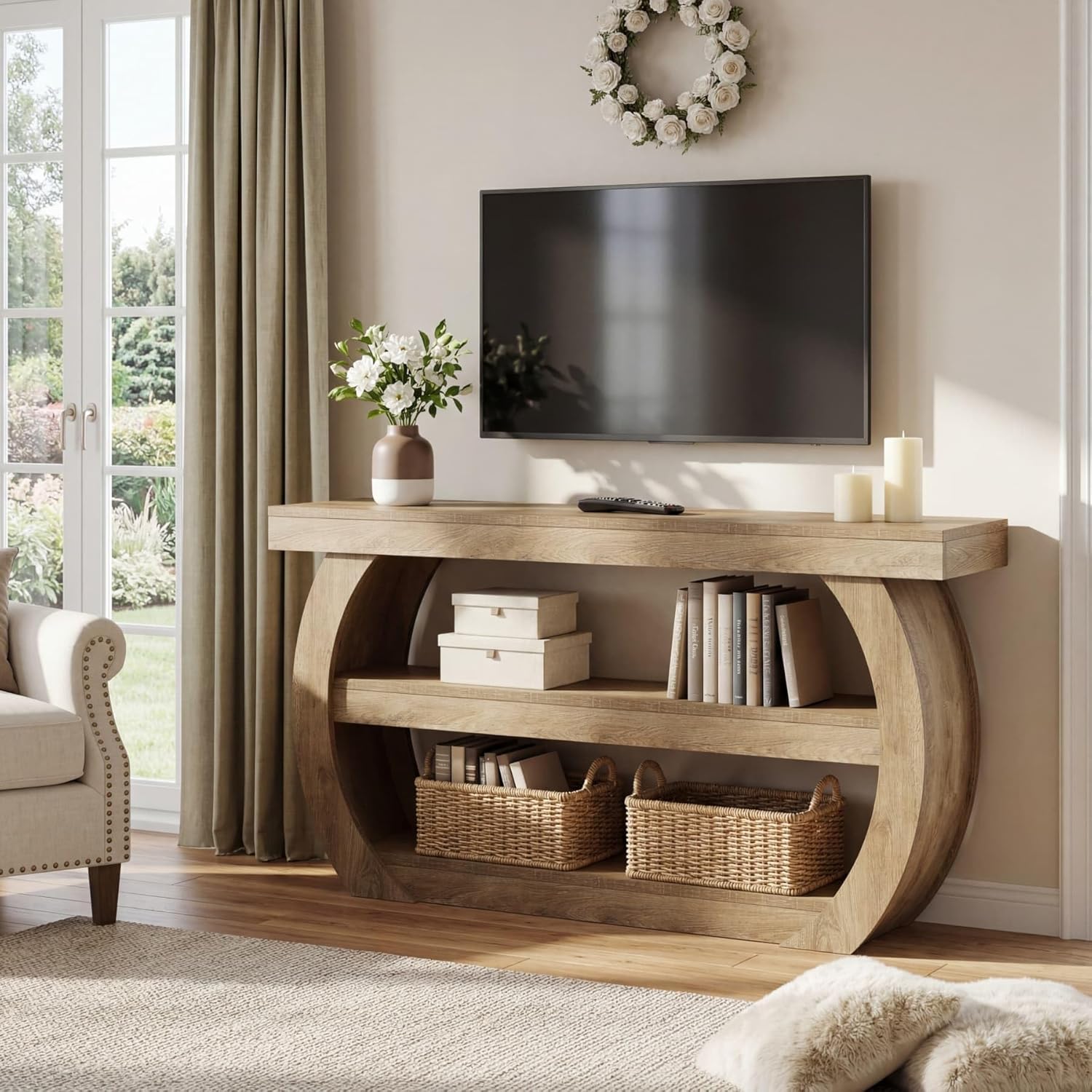 63" TV Stand with Storage for 75 Inch TV, Farmhouse Media Console Table for Living Room