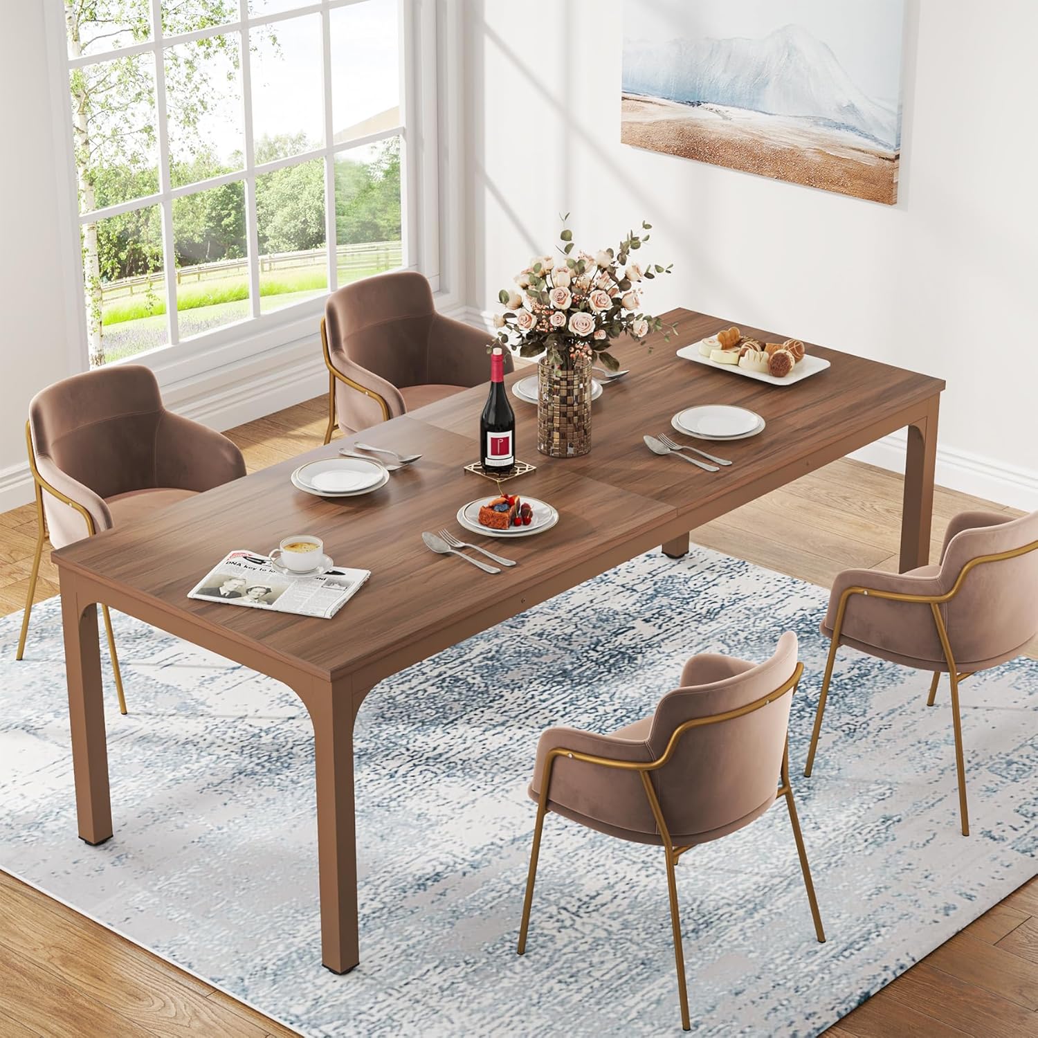 Rectangular Dining Table, 78 inch Long Kitchen Table for 6-8 People