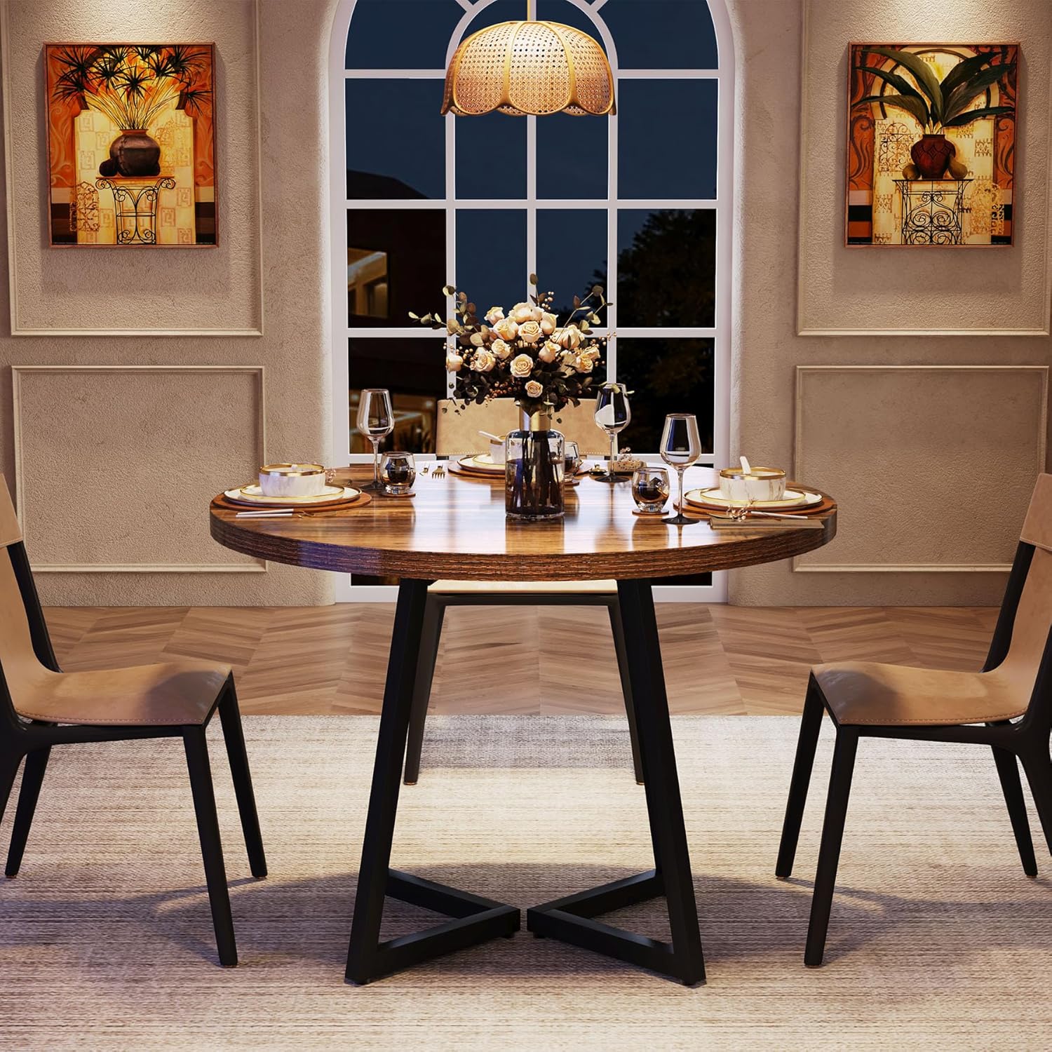 31.5" Industrial Round Dining Table Cafe-Style Table