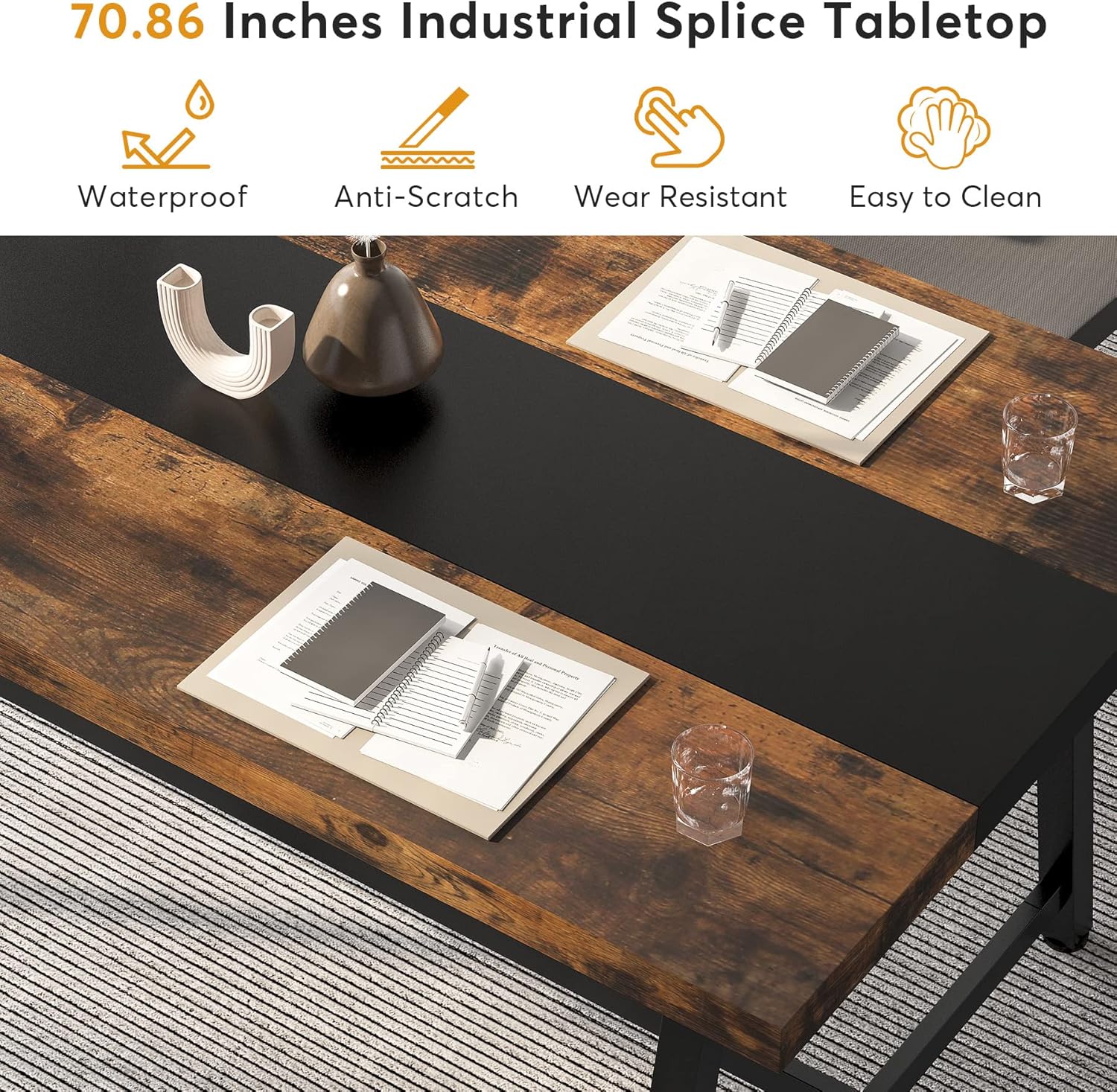 70.9-Inch Conference Table for 6 with Thick Top, Industrial Meeting Table for Office