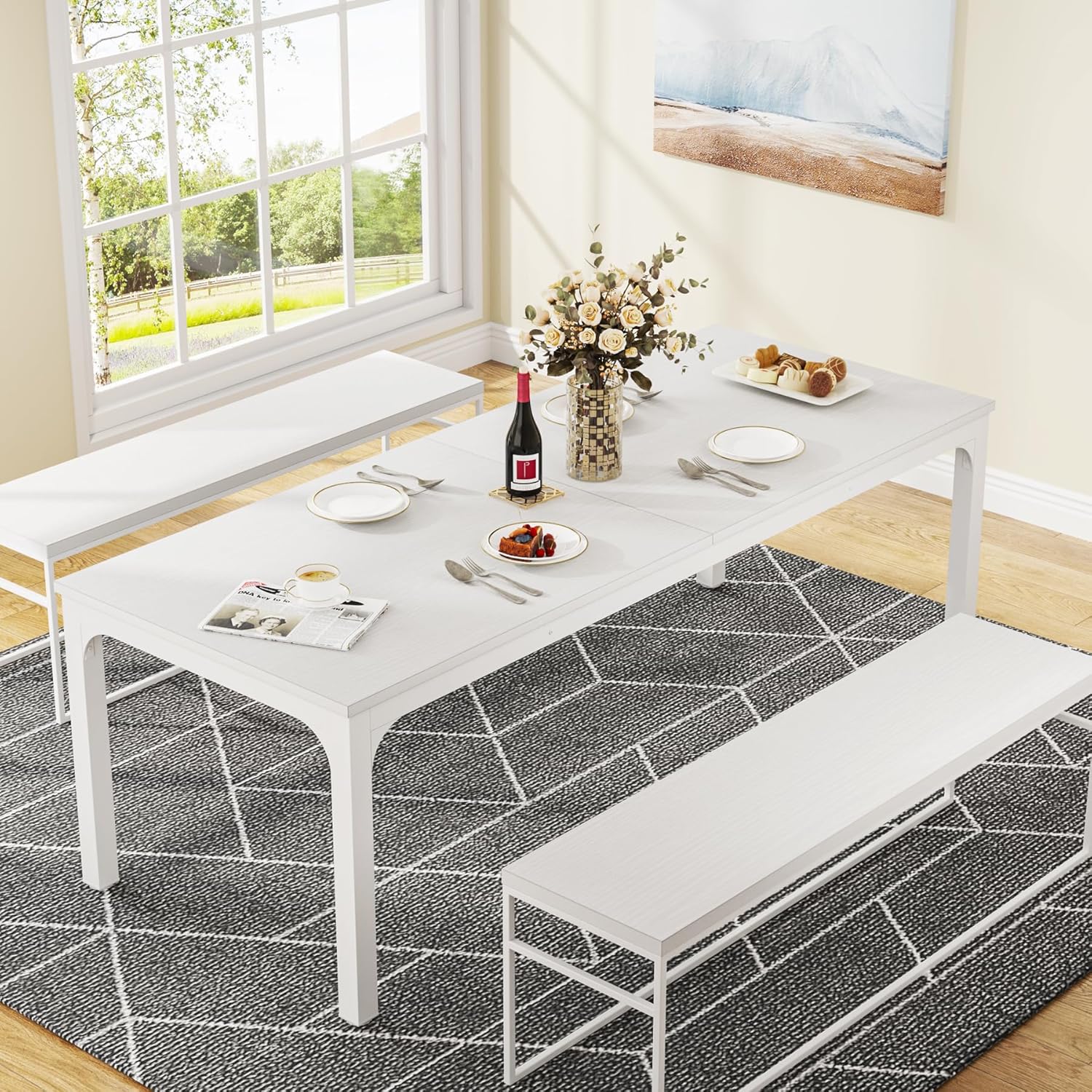 Rectangular Dining Table, 78 inch Long Kitchen Table for 6-8 People