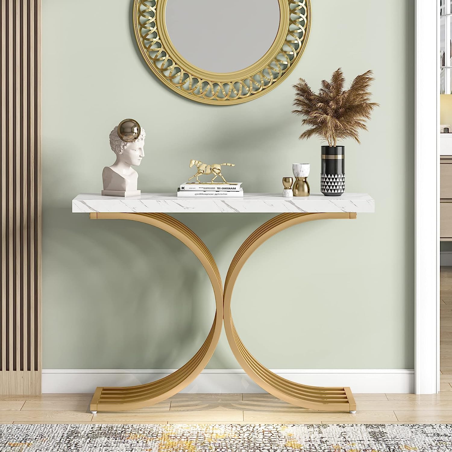 Console Table, Modern Faux Marble Entryway Sofa Table with Metal Base Tribesigns