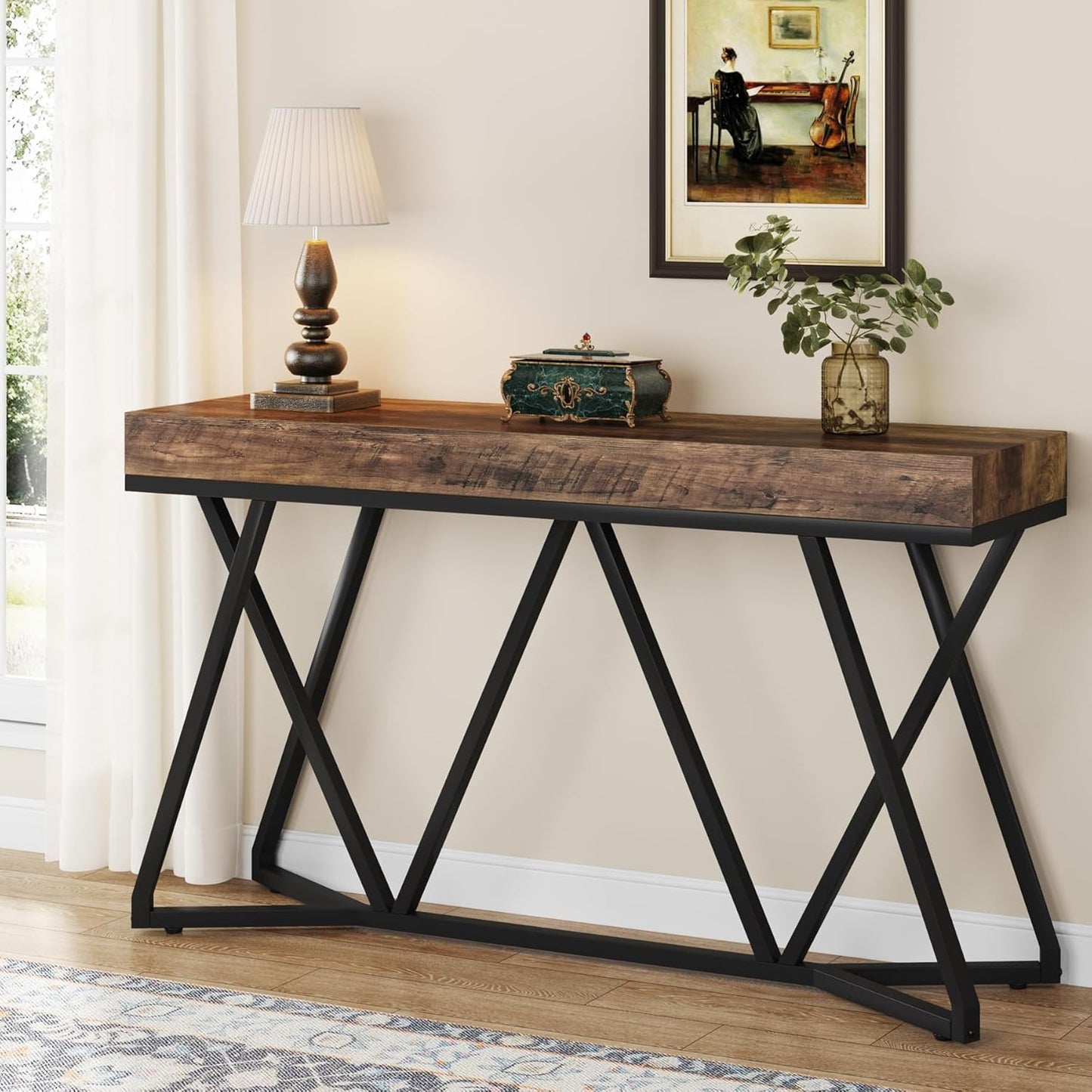 Farmhouse Console Table, 55" Sofa Table Wood Entryway Table