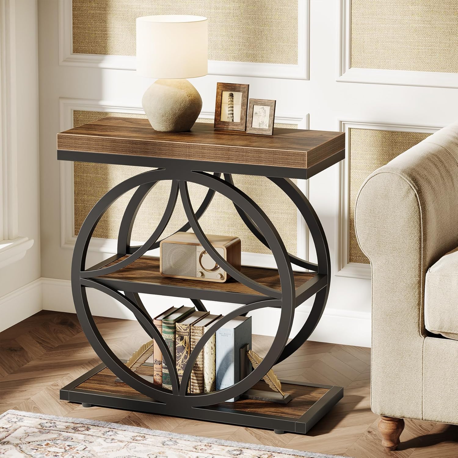 18" Industrial Side Table - 3-Tier End Table w/Metal Frame
