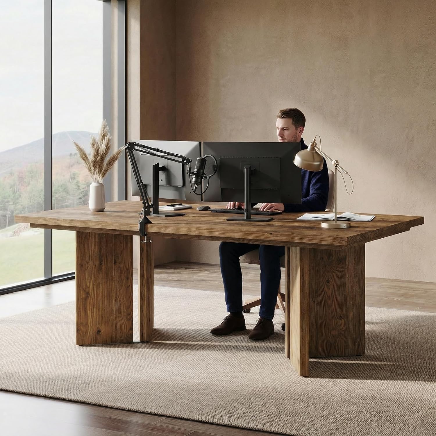 Tribesigns 63-Inch Executive Desk with Spacious Tabletop and 300 lb Capacity, Farmhouse Computer Workstation for Home Office Study and Office