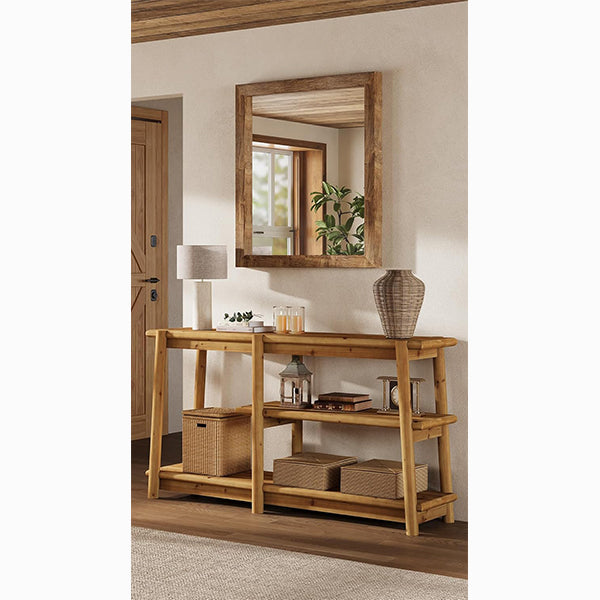 Solid Wood Console Table 63", Three-Tier Farmhouse Sofa Table with Storage
