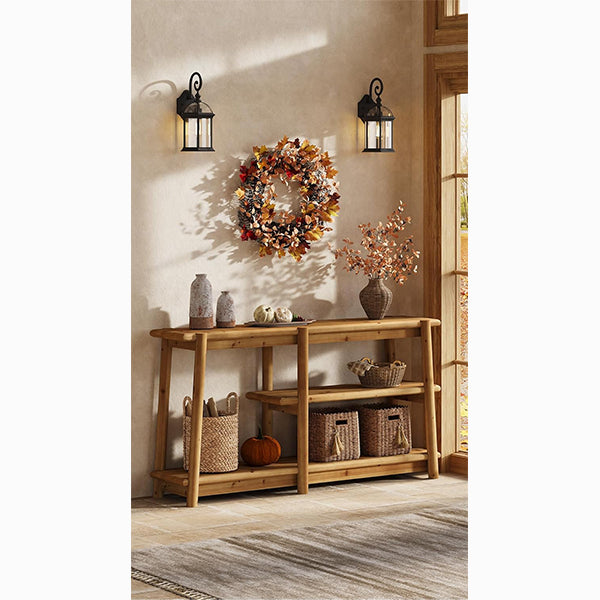 Solid Wood Console Table 63", Three-Tier Farmhouse Sofa Table with Storage