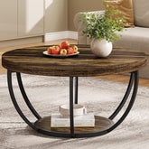 Round Wooden Coffee Table with 2-Tier Shelves 3