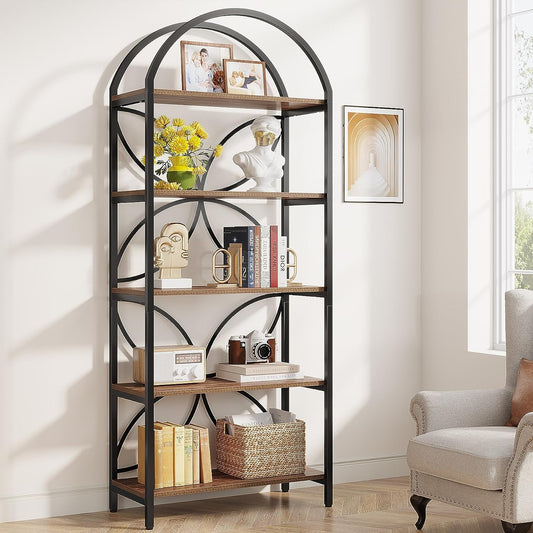 5-Tier Bookshelf, 75" Tall Arched Bookcase Display Rack Tribesigns