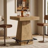 31.5-Inch Square Bar Table with 37.4-Inch Height and Metal Footrest for Dining Room and Bistro 3