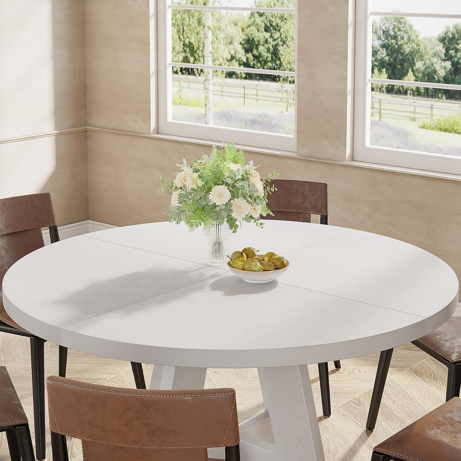 47-Inch Round Dining Table - Wood Kitchen Table for Dining Room and Living Room