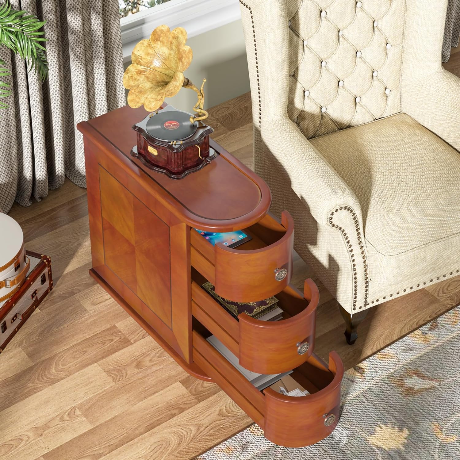 Wood Narrow End Table with 2 Drawers - Modern Nightstand