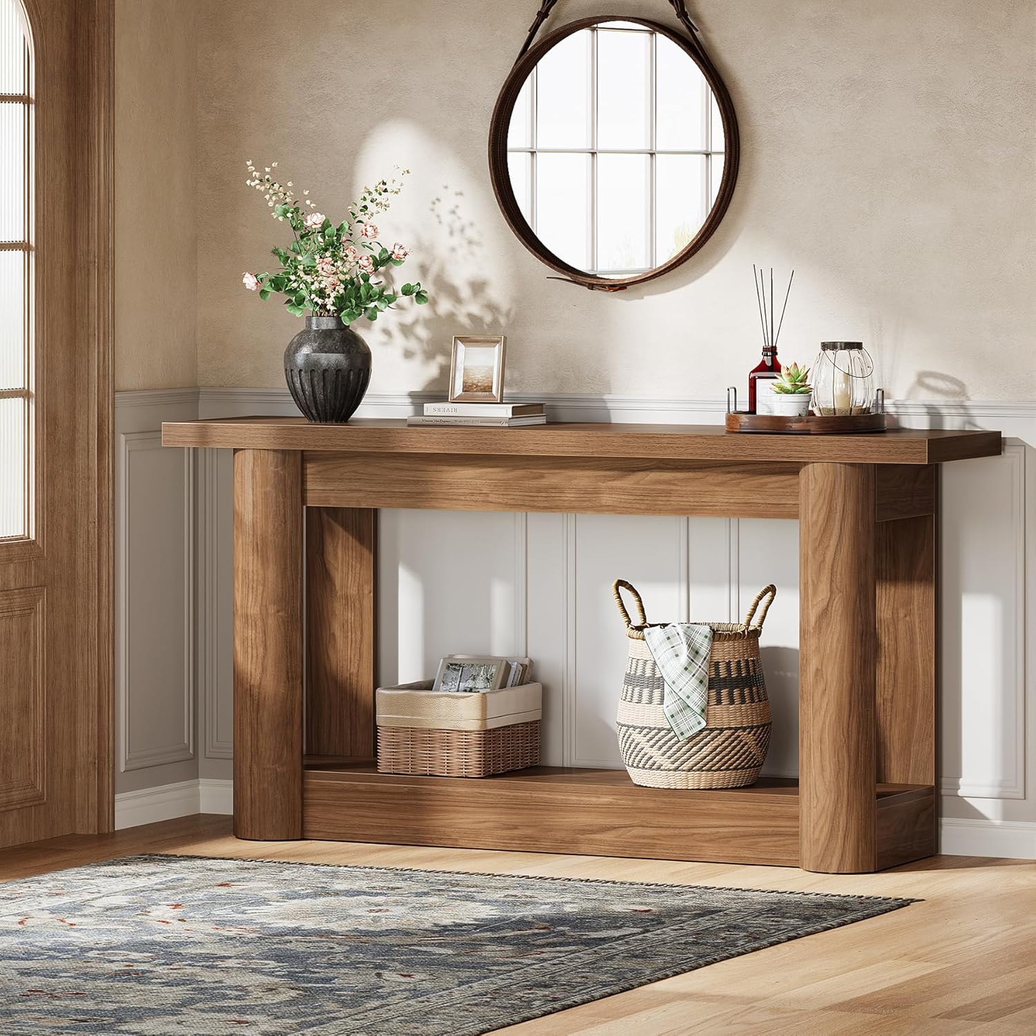 63" Tall Farmhouse TV Stand for 55–75 Inch TVs, Rustic Entertainment Center