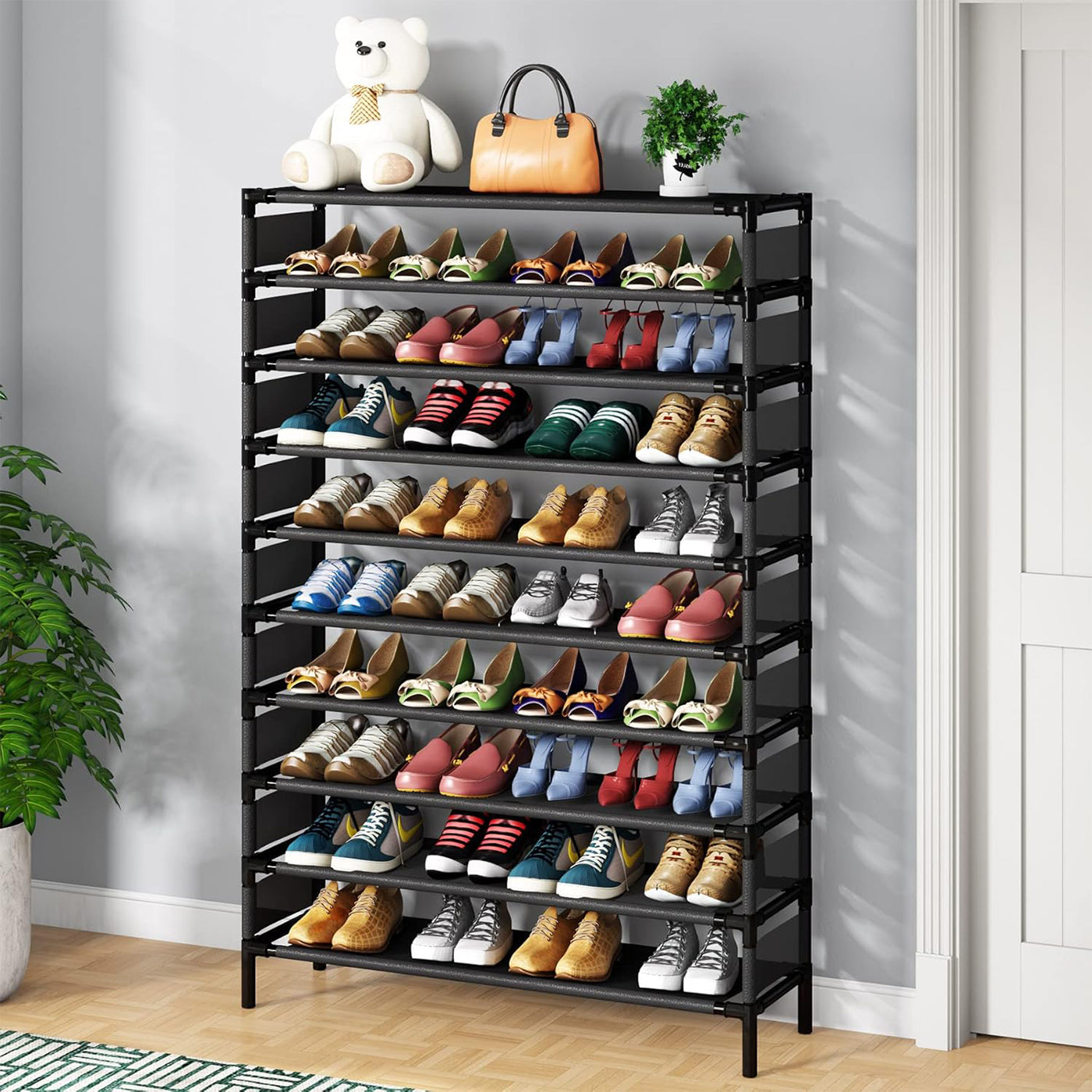 34" 10-Tier Large Shoe Rack - Holds 50 Pairs, Extra Wide Storage Organizer Shelf