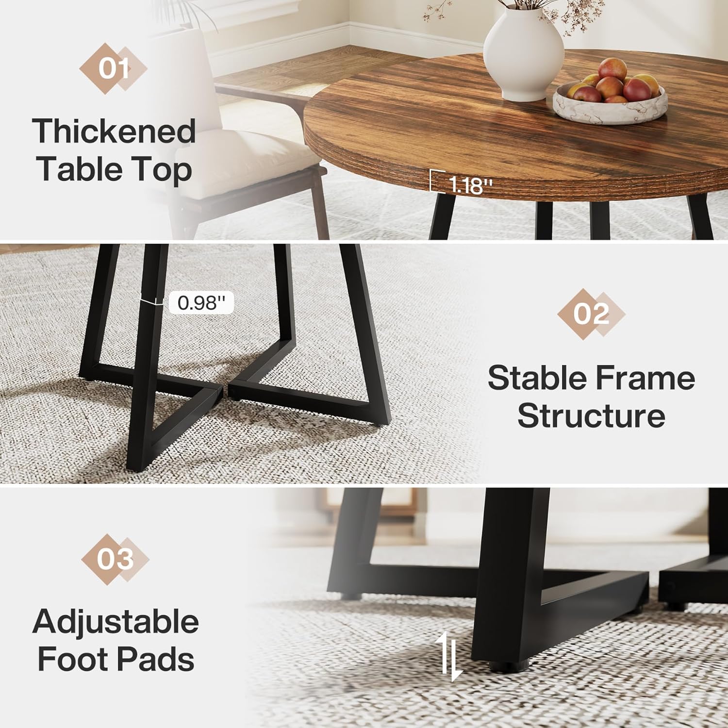 31.5" Industrial Round Dining Table Cafe-Style Table