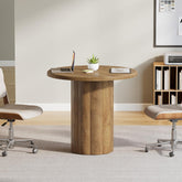31.5" Round Conference Table - 4-Person Office Desk for Meeting Room & Lounge in Brown 3