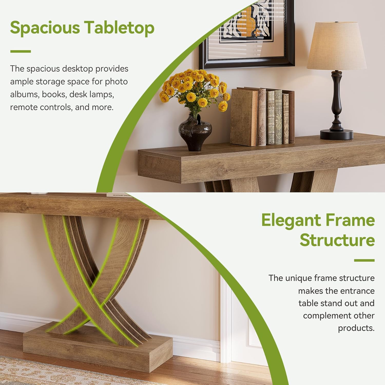 43" Rustic X-Frame Console, Industrial Farmhouse Sofa Table for Entryway