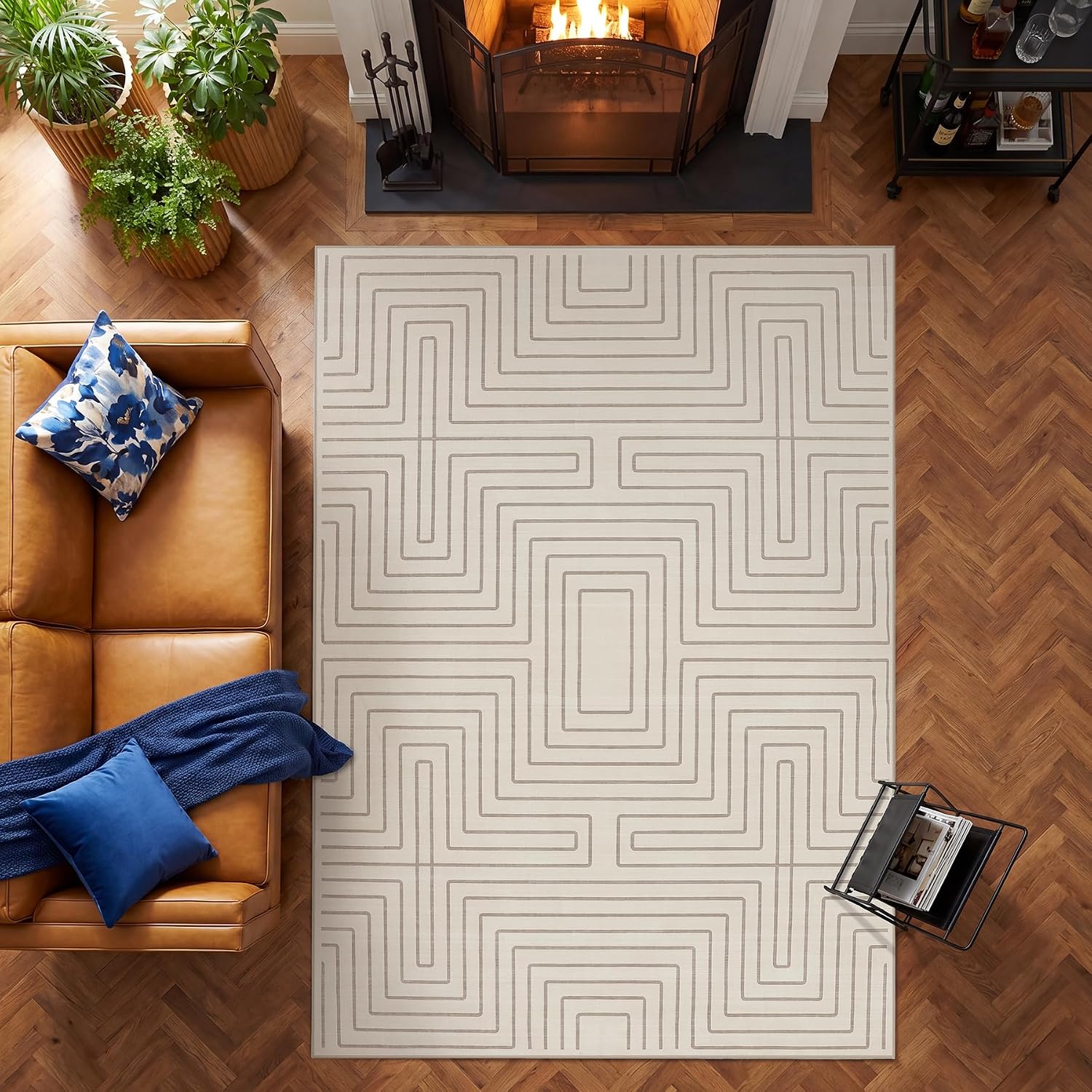 Tribesigns Geometric Low-Pile Rug, Non-Slip Backing, Machine Washable Up to 30°C, OEKO-TEX Certified