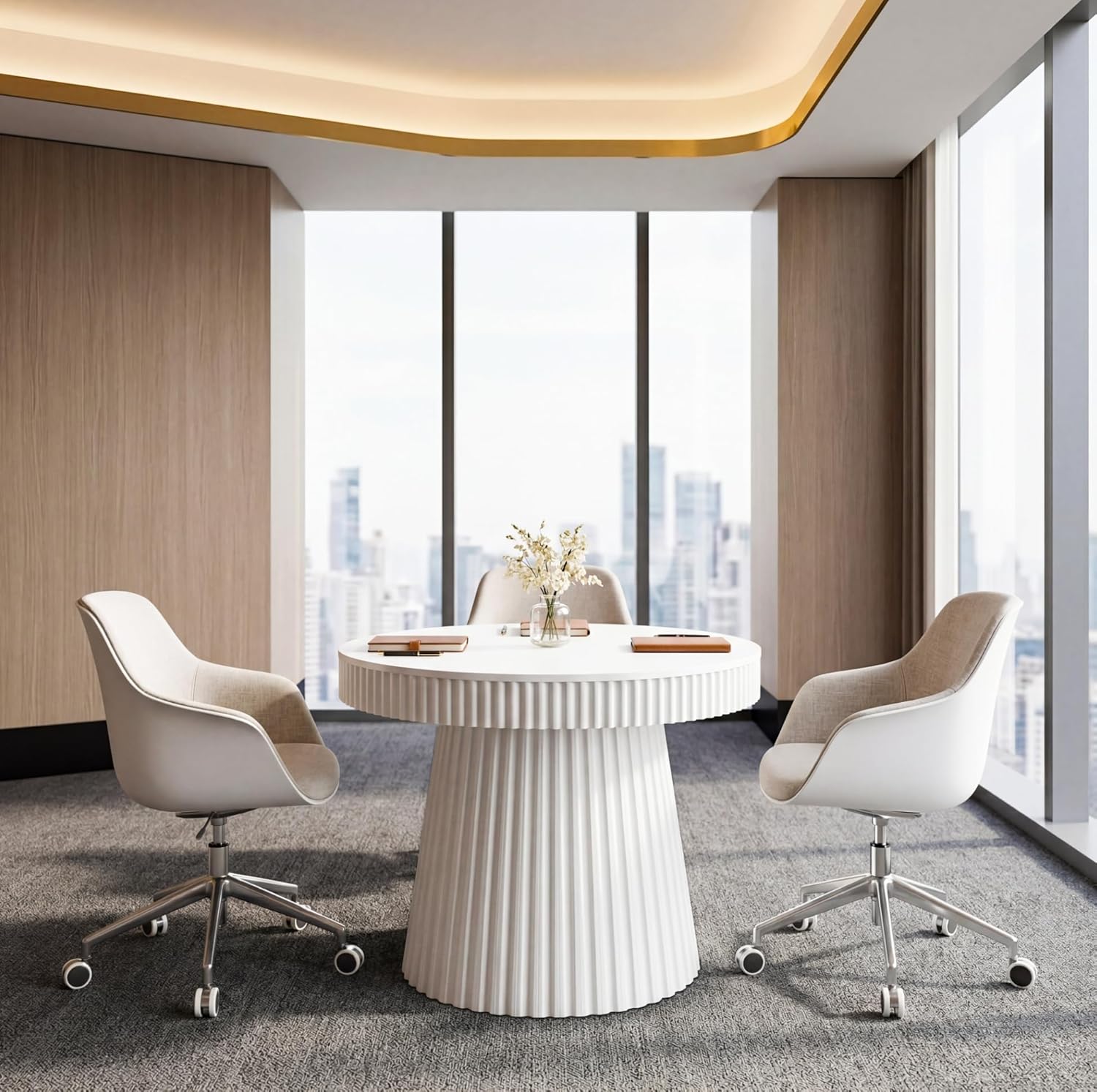 31.5 Inch Round Conference Table for 2-4 People, Meeting Table for Home Office Small Spaces