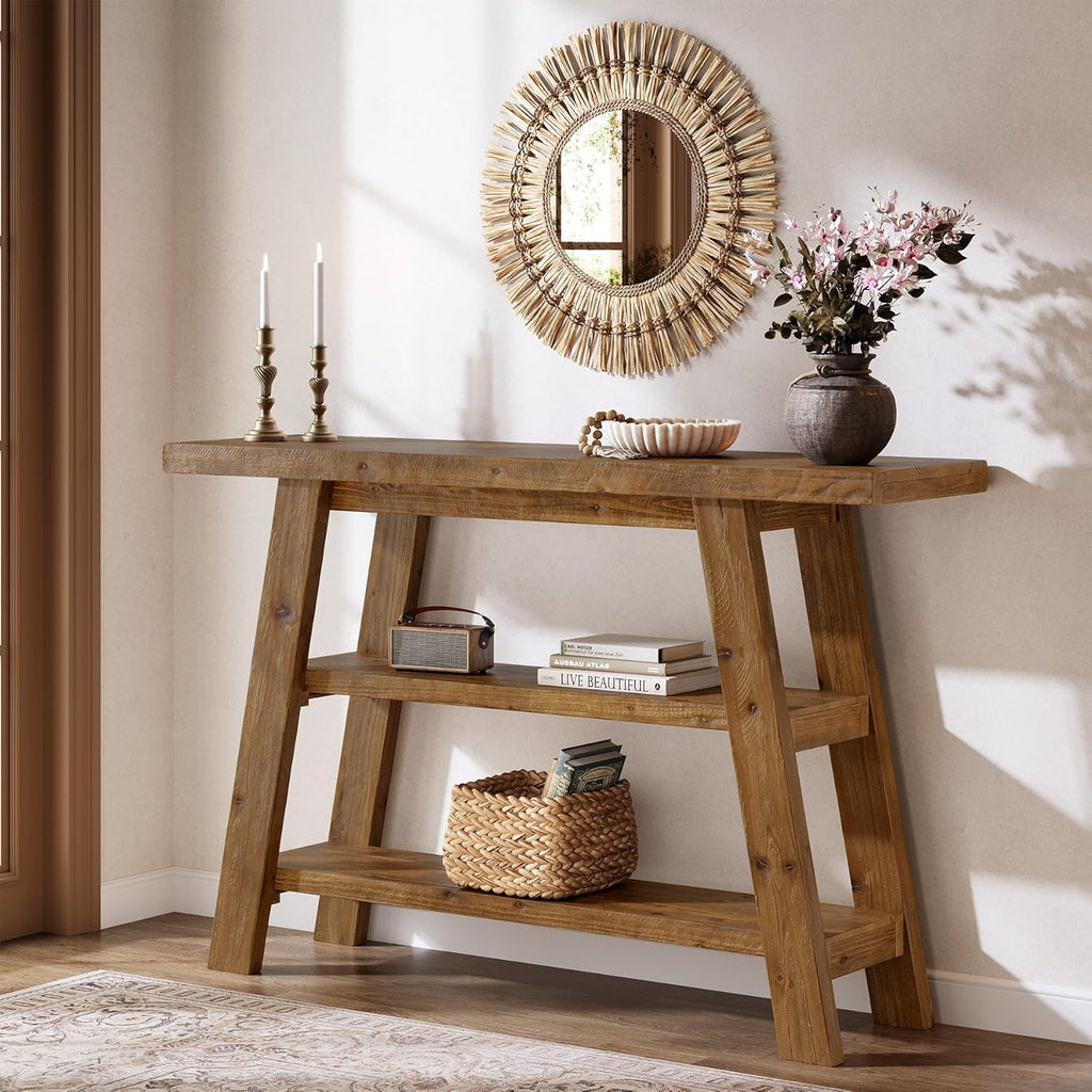 47.24" Solid Wood Farmhouse Console Table 3 Tier Shelf Entryway Table Hallway & Living Room