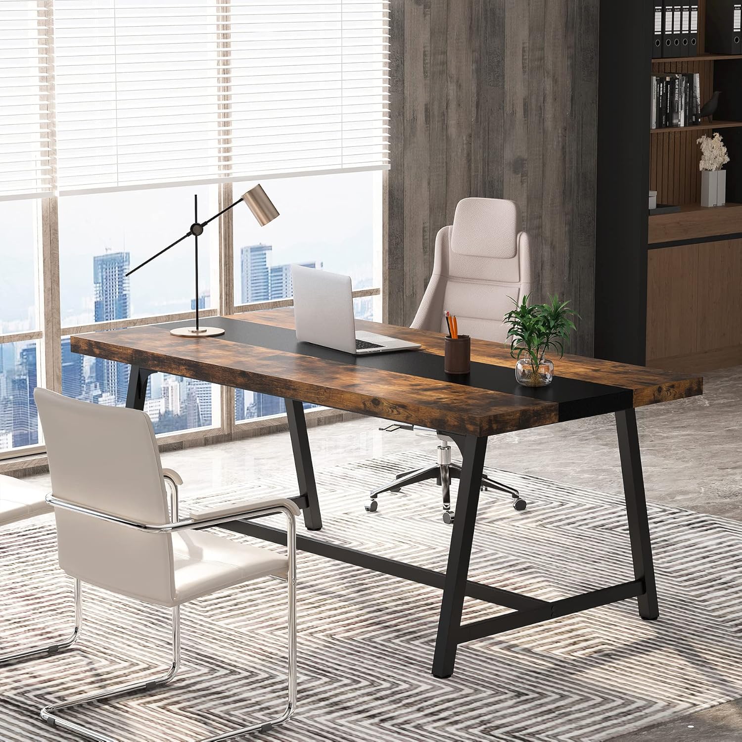 70.9-Inch Conference Table for 6 with Thick Top, Industrial Meeting Table for Office