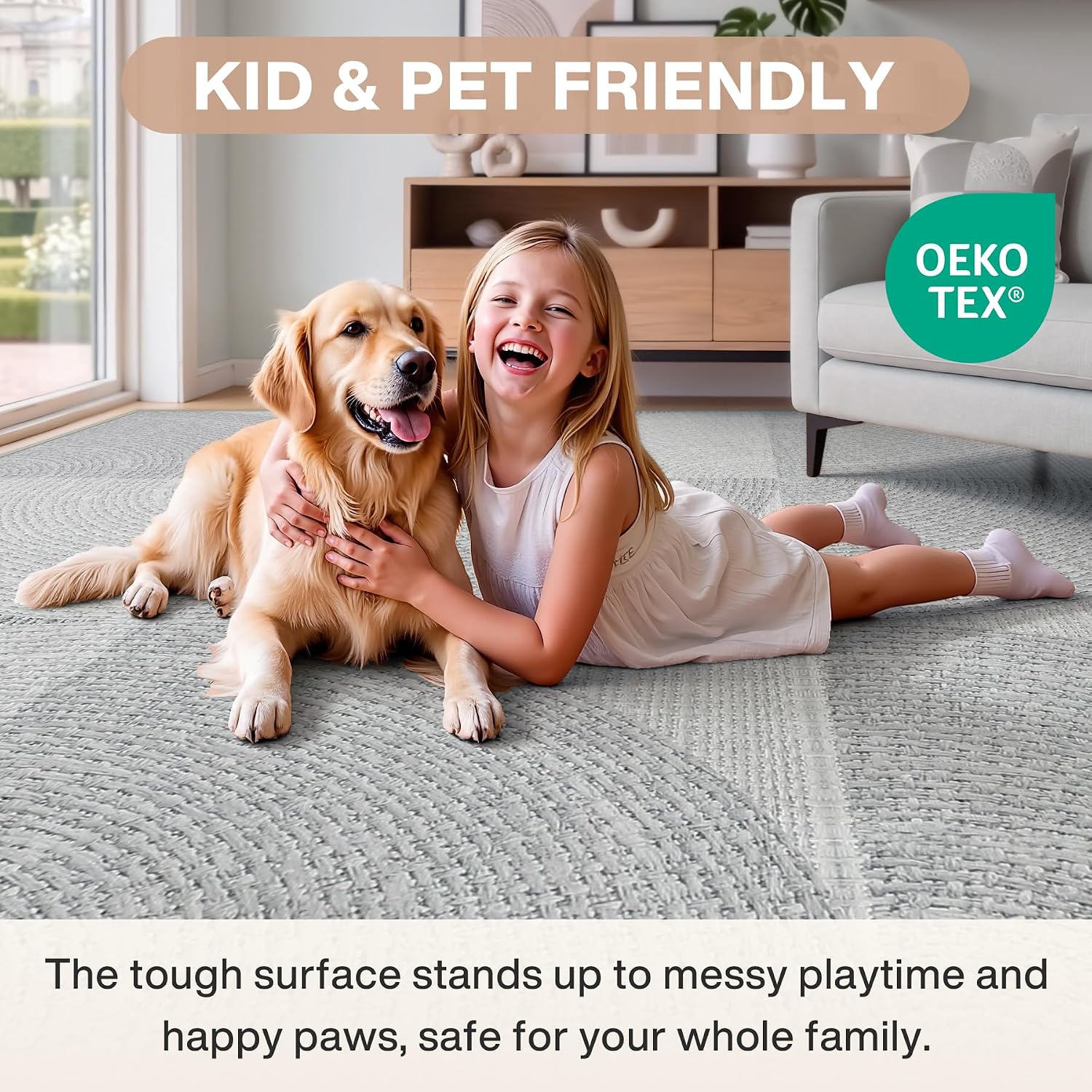 Tribesigns Geometric Area Rug, Washable Non-Slip Low-Pile Rug for Living Room