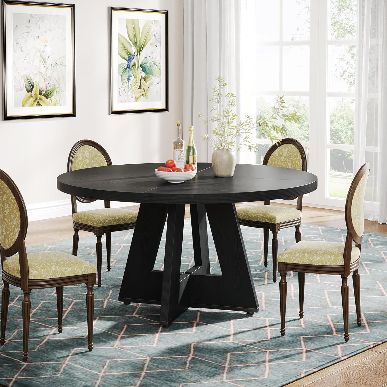 47-Inch Round Dining Table - Wood Kitchen Table for Dining Room and Living Room