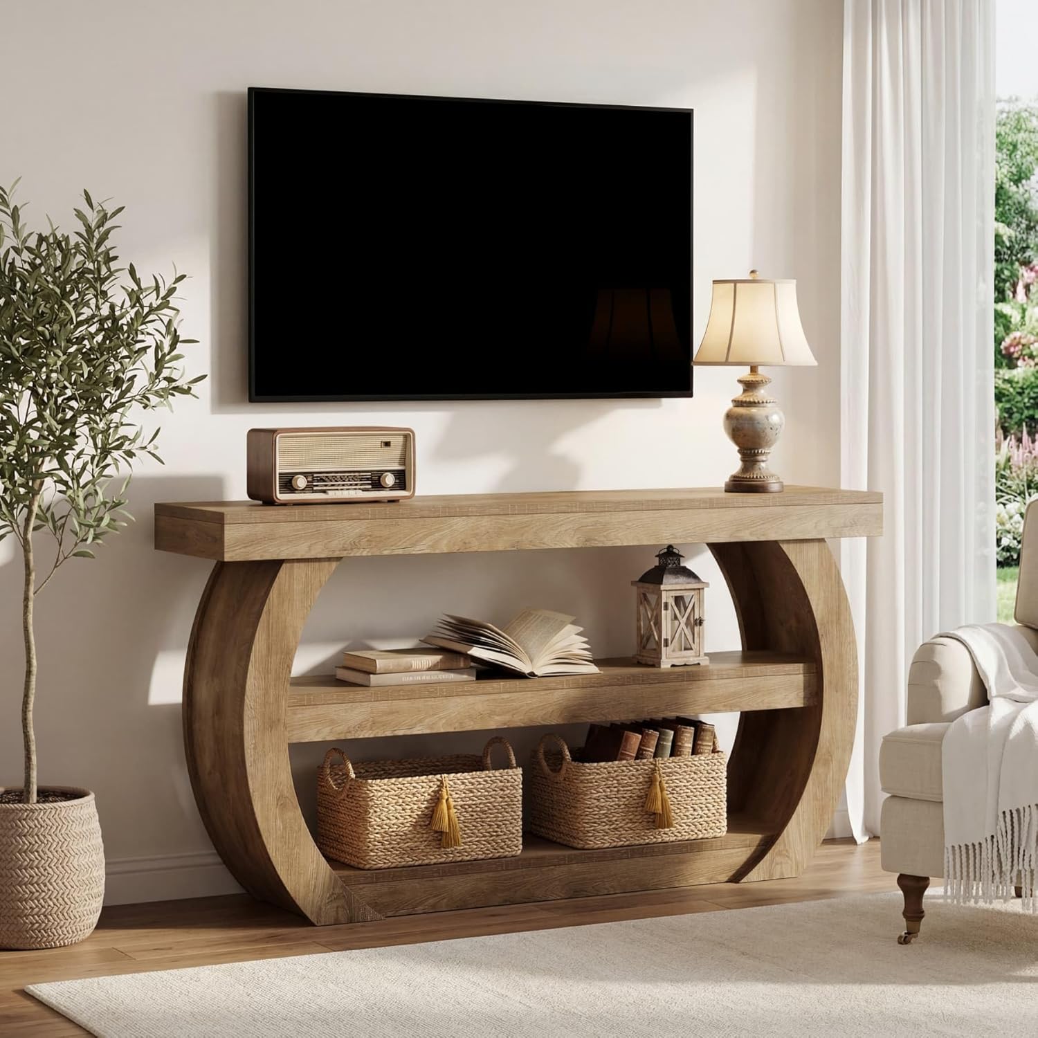 63" TV Stand with Storage for 75 Inch TV, Farmhouse Media Console Table for Living Room