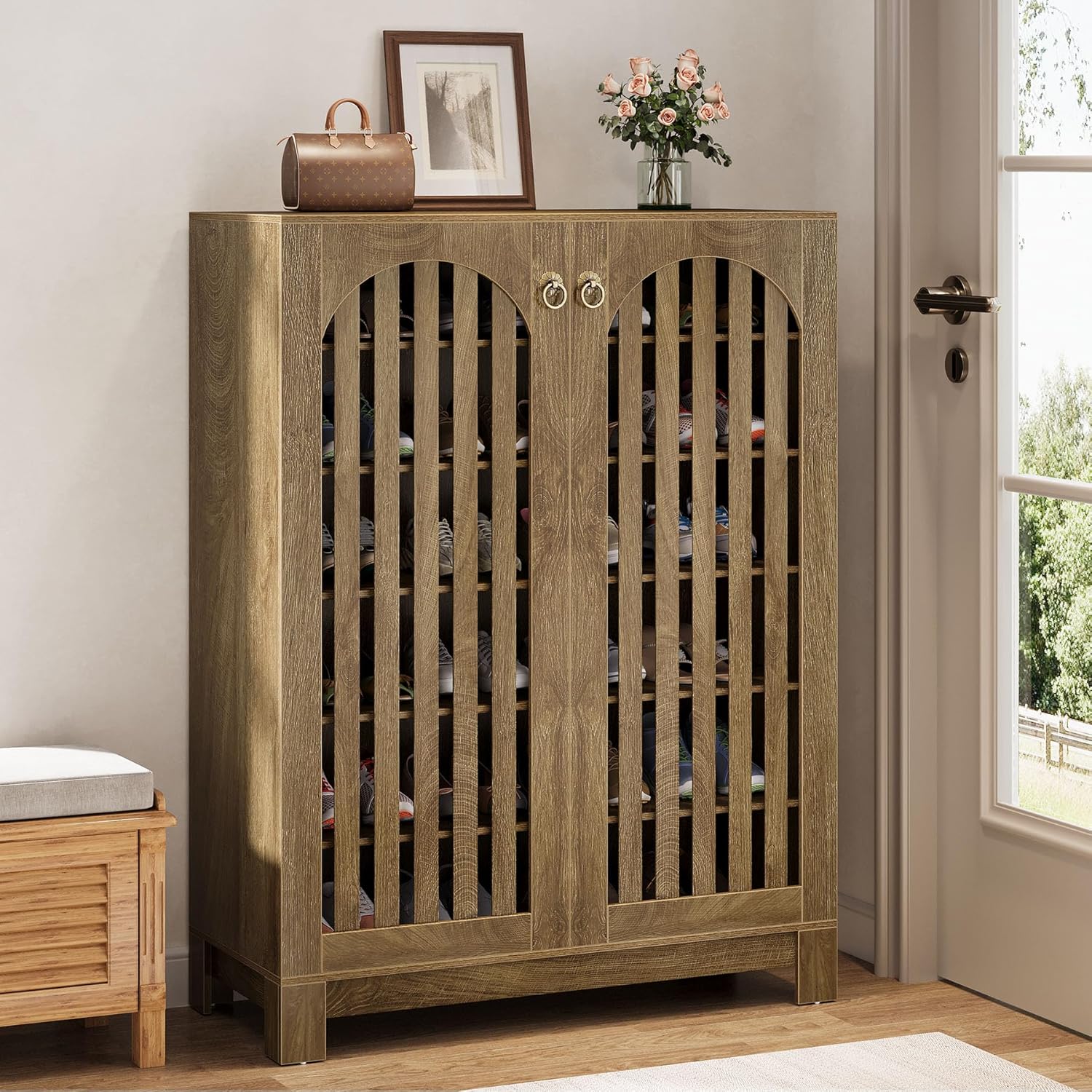 Tribesigns Shoe Cabinet with Airy Doors, 6-Tier Entryway Shoe Storage Rack Organizer with Adjustable Shelves for Living Room